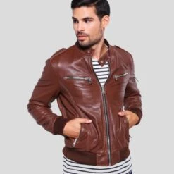 Shearling Leather Fonz Brown Bomber Leather Jacket