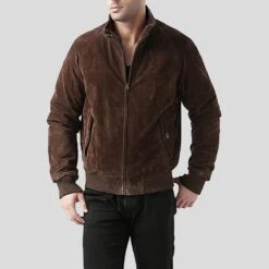 Shearling Leather Harry Suede Brown Bomber Leather Jacket