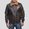 Shearling Leather Kane Brown Bomber Leather Jacket -Milani Jackets Shop brown bomber leather jacket kane mens 1