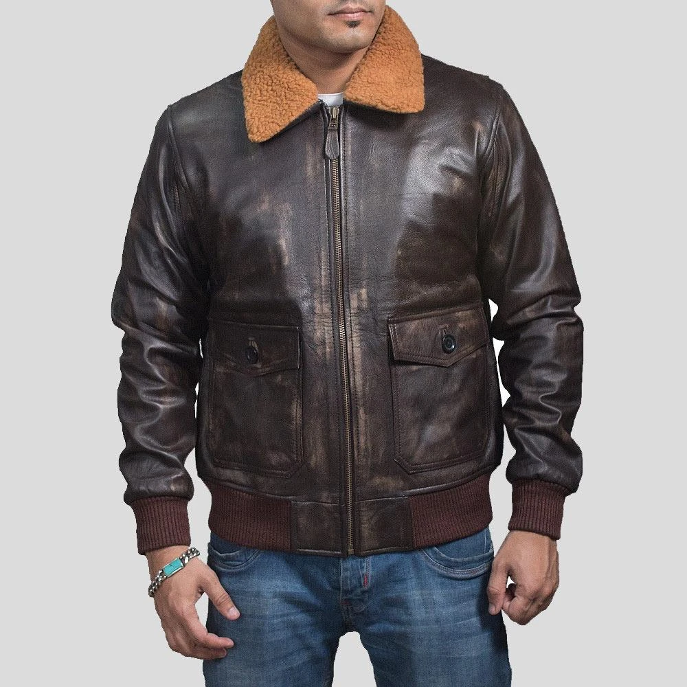 Shearling Leather Kane Brown Bomber Leather Jacket 3 Shearling Leather Kane Brown Bomber Leather Jacket