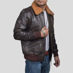 Shearling Leather Kane Brown Bomber Leather Jacket 9 Shearling Leather Kane Brown Bomber Leather Jacket -Milani Jackets Shop brown bomber leather jacket kane mens 3