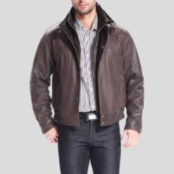 Shearling Leather Lee Distressed Brown Bomber Leather Jacket -Milani Jackets Shop brown bomber leather jacket lee distressed mens 2