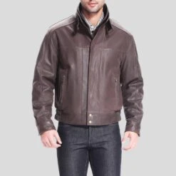 Shearling Leather Lee Distressed Brown Bomber Leather Jacket -Milani Jackets Shop brown bomber leather jacket lee distressed mens 5