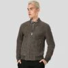 Shearling Leather Zord Grey Suede Bomber Leather Jacket -Milani Jackets Shop grey suede bomber leather jacket zord mens 1