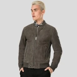 Shearling Leather Zord Grey Suede Bomber Leather Jacket