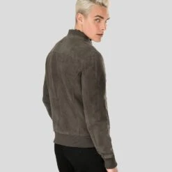 Shearling Leather Zord Grey Suede Bomber Leather Jacket -Milani Jackets Shop grey suede bomber leather jacket zord mens 3