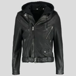 Shearling Leather Lupe Black Removable Hooded Leather Jacket 13 Shearling Leather Lupe Black Removable Hooded Leather Jacket -Milani Jackets Shop hooded leather jacket lupe black 2