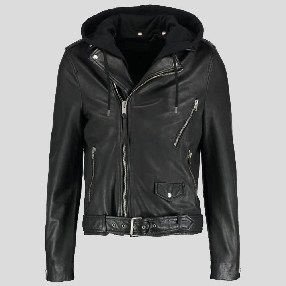 Shearling Leather Lupe Black Removable Hooded Leather Jacket 7 Shearling Leather Lupe Black Removable Hooded Leather Jacket - Image 5