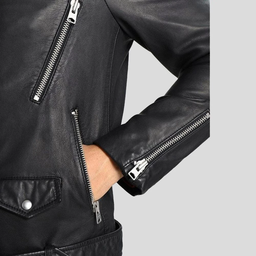 Shearling Leather Lupe Black Removable Hooded Leather Jacket 6 Shearling Leather Lupe Black Removable Hooded Leather Jacket - Image 4