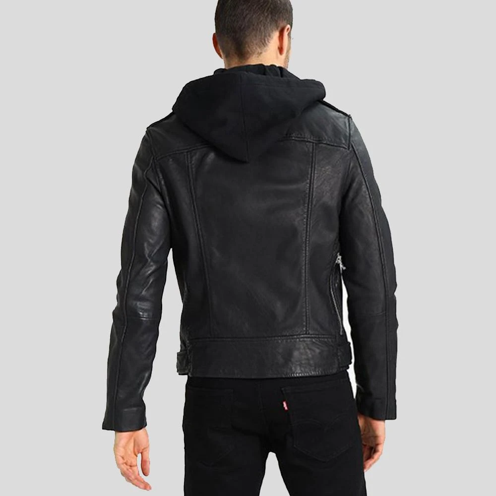 Shearling Leather Lupe Black Removable Hooded Leather Jacket 3 Shearling Leather Lupe Black Removable Hooded Leather Jacket
