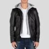 Shearling Leather Marc Black Removable Hooded Leather Jacket 1 Shearling Leather Marc Black Removable Hooded Leather Jacket -Milani Jackets Shop hooded leather jacket marc black 1