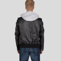 Shearling Leather Marc Black Removable Hooded Leather Jacket -Milani Jackets Shop hooded leather jacket marc black 4