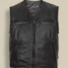 Custom Made Men Matte Black Vest -Milani Jackets Shop men black leather vest 2 600x800 1