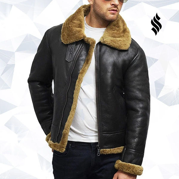 Shearling Leather Men's Aviator B3 World War2 Real Shearling Sheepskin Flying Jacket 6 Shearling Leather Men's Aviator B3 World War2 Real Shearling Sheepskin Flying Jacket - Image 4