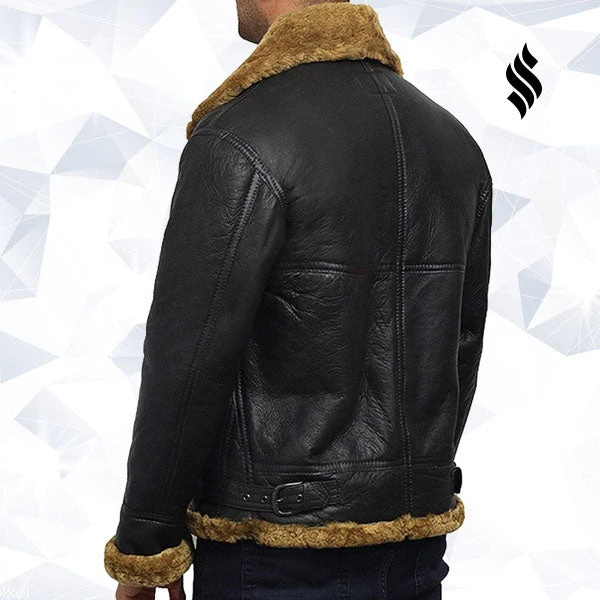 Shearling Leather Men's Aviator B3 World War2 Real Shearling Sheepskin Flying Jacket 7 Shearling Leather Men's Aviator B3 World War2 Real Shearling Sheepskin Flying Jacket - Image 5