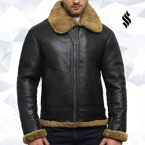 Shearling Leather Men's Aviator B3 World War2 Real Shearling Sheepskin Flying Jacket 3 Shearling Leather Men's Aviator B3 World War2 Real Shearling Sheepskin Flying Jacket