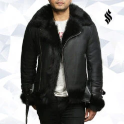 Shearling Leather Men's Aviator Flying Jacket Real Shearling Sheepskin Toscana Flying Jacket Coat