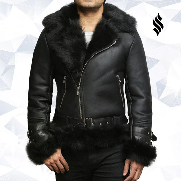 Shearling Leather Men's Aviator Flying Jacket Real Shearling Sheepskin Toscana Flying Jacket Coat 5 Shearling Leather Men's Aviator Flying Jacket Real Shearling Sheepskin Toscana Flying Jacket Coat - Image 3