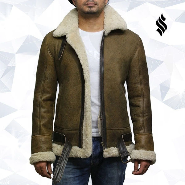 Shearling Leather Men's Aviator Real Shearling Sheepskin Leather Bomber Flying Jacket 5 Shearling Leather Men's Aviator Real Shearling Sheepskin Leather Bomber Flying Jacket - Image 3