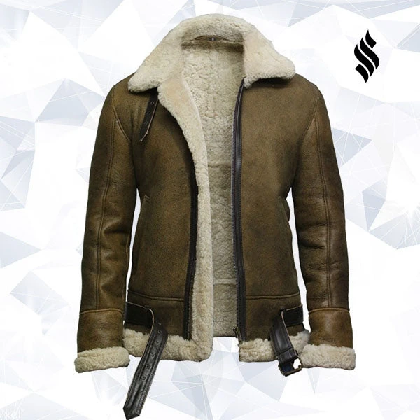 Shearling Leather Men's Aviator Real Shearling Sheepskin Leather Bomber Flying Jacket 6 Shearling Leather Men's Aviator Real Shearling Sheepskin Leather Bomber Flying Jacket - Image 4
