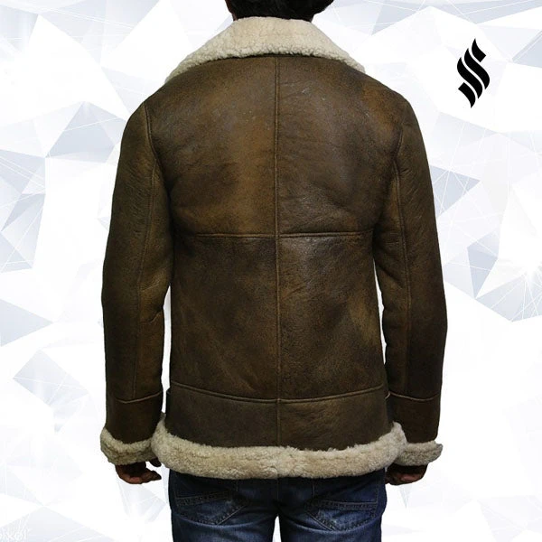 Shearling Leather Men's Aviator Real Shearling Sheepskin Leather Bomber Flying Jacket 7 Shearling Leather Men's Aviator Real Shearling Sheepskin Leather Bomber Flying Jacket - Image 5