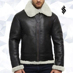 Shearling Leather Men's Aviator Real Shearling Sheepskin Leather Flying Jacket