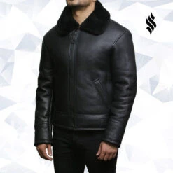 Shearling Leather Men's Black Aviator B3 Real Shearling Sheepskin Leather Bomber Flying Pilot Jacket -Milani Jackets Shop men s black aviator b3 real shearling sheepskin leather bomber flying pilot jacket 2