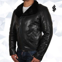 Shearling Leather Men's Black Shearling Sheepskin Jacket -Milani Jackets Shop men s black shearling sheepskin jacket 3