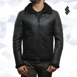 Shearling Leather Men's Black Sheepskin Flying Jacket 11 Shearling Leather Men's Black Sheepskin Flying Jacket -Milani Jackets Shop men s black sheepskin flying jacket 2