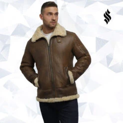 Shearling Leather Men's Brown Sheepskin Flying Jacket -Milani Jackets Shop men s brown sheepskin flying jacket 3