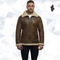 Shearling Leather Men's Brown Sheepskin Flying Jacket -Milani Jackets Shop men s brown sheepskin flying jacket 4