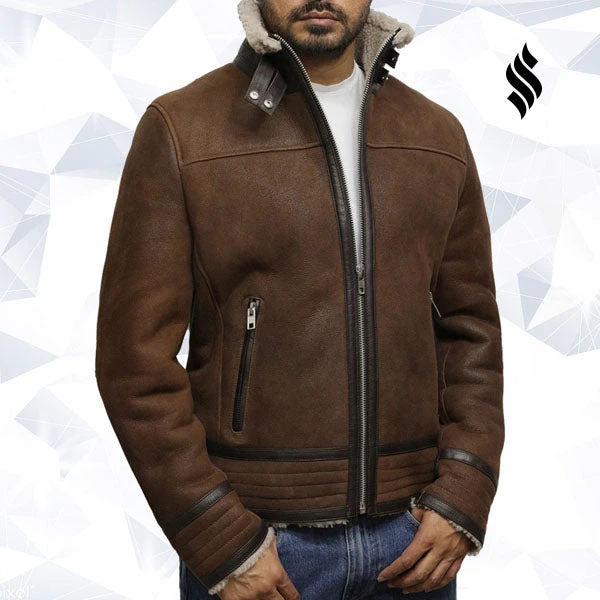 Shearling Leather Men's Brown Genuine Shearling Sheepskin Leather Jacket Vintage 4 Shearling Leather Men's Brown Genuine Shearling Sheepskin Leather Jacket Vintage - Image 3