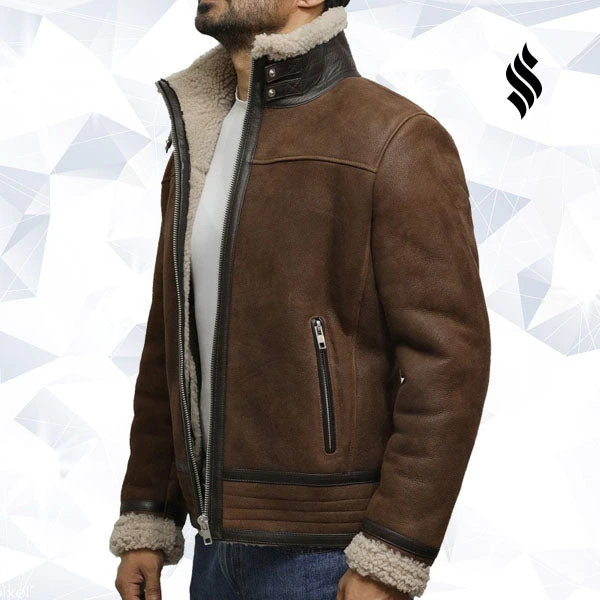Shearling Leather Men's Brown Genuine Shearling Sheepskin Leather Jacket Vintage 6 Shearling Leather Men's Brown Genuine Shearling Sheepskin Leather Jacket Vintage - Image 5