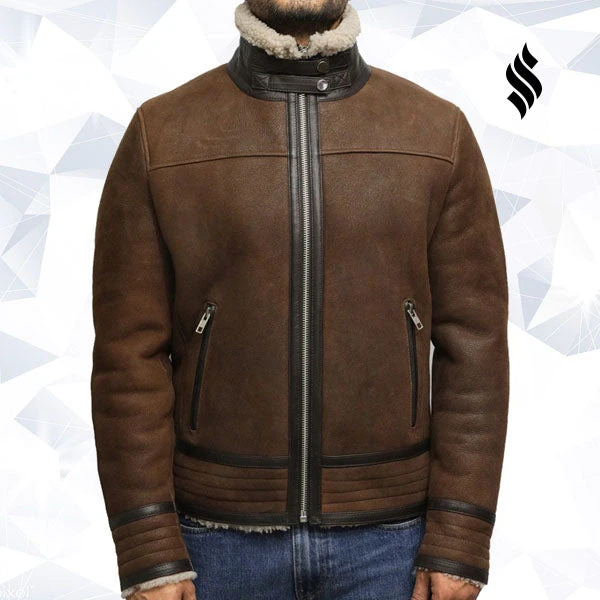 Shearling Leather Men's Brown Genuine Shearling Sheepskin Leather Jacket Vintage 8 Shearling Leather Men's Brown Genuine Shearling Sheepskin Leather Jacket Vintage - Image 7