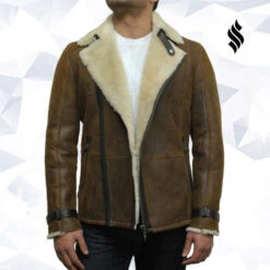 Shearling Leather Men's Luxury Shearling Sheepskin Aviator Rust Brown Leather Flying Jacket Coat -Milani Jackets Shop men s luxury shearling sheepskin aviator rust brown leather flying jacket coat 3