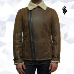 Shearling Leather Men's Luxury Shearling Sheepskin Aviator Rust Brown Leather Flying Jacket Coat -Milani Jackets Shop men s luxury shearling sheepskin aviator rust brown leather flying jacket coat 5
