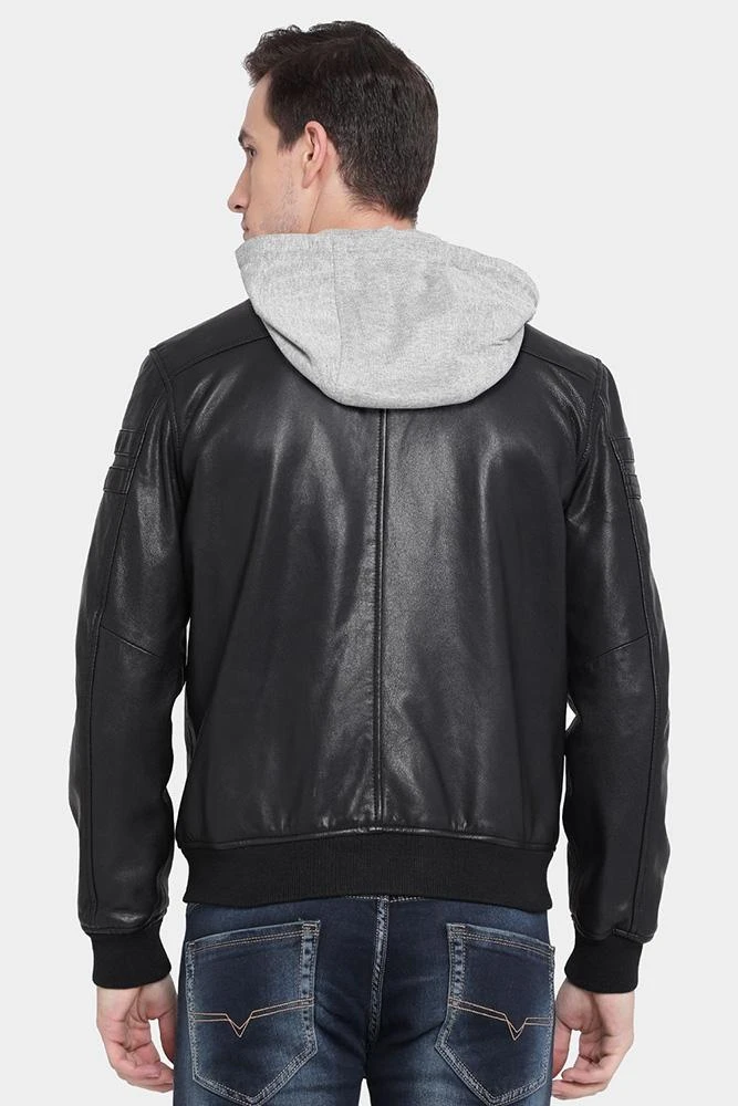 Shearling Leather Brice Black Hooded Leather Jacket 4 Shearling Leather Brice Black Hooded Leather Jacket - Image 2