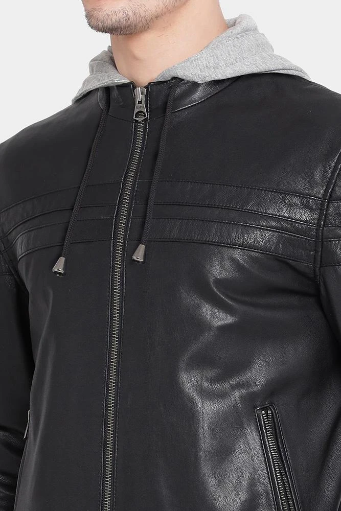 Shearling Leather Brice Black Hooded Leather Jacket 5 Shearling Leather Brice Black Hooded Leather Jacket - Image 3