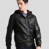 Shearling Leather Chet Black Hooded Genuine Leather Jacket -Milani Jackets Shop mens chet black hooded leather jacket 2
