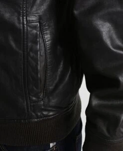 Shearling Leather Chet Black Hooded Genuine Leather Jacket -Milani Jackets Shop mens chet black hooded leather jacket 3