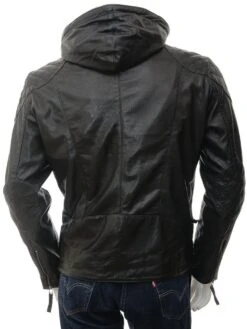 Shearling Leather Franc Black Hooded Leather Jacket -Milani Jackets Shop mens franc black hooded leather jacket 3