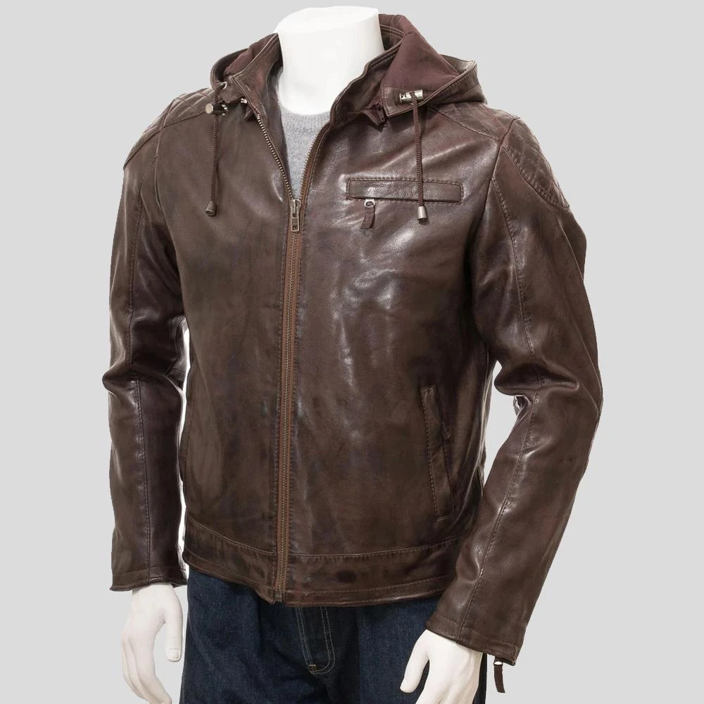 Shearling Leather George Brown Removable Hooded Leather Jacket 3 Shearling Leather George Brown Removable Hooded Leather Jacket
