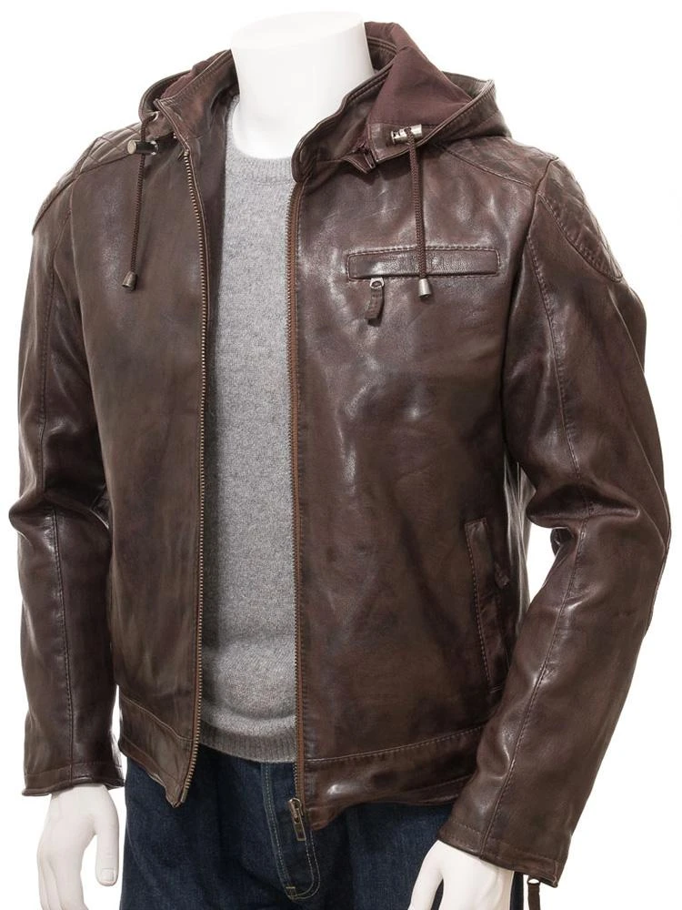 Shearling Leather George Brown Removable Hooded Leather Jacket 4 Shearling Leather George Brown Removable Hooded Leather Jacket - Image 2