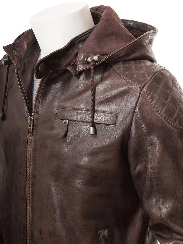 Shearling Leather George Brown Removable Hooded Leather Jacket 5 Shearling Leather George Brown Removable Hooded Leather Jacket - Image 3