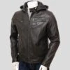 Shearling Leather Jami Black Hooded Leather Jacket -Milani Jackets Shop mens jami black hooded leather jacket 1