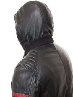 Shearling Leather Jed Black Leather Jacket With Hood -Milani Jackets Shop mens jed black hooded leather jacket 3