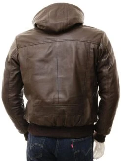 Shearling Leather Mado Brown Removable Hooded Leather Jacket -Milani Jackets Shop mens mado brown hooded leather jacket 3