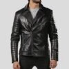 Shearling Leather Elex Black Motorcycle Leather Jacket -Milani Jackets Shop motorcycle leather jacket black elex 1