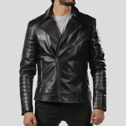 Shearling Leather Elex Black Motorcycle Leather Jacket