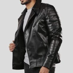 Shearling Leather Elex Black Motorcycle Leather Jacket -Milani Jackets Shop motorcycle leather jacket black elex 3
